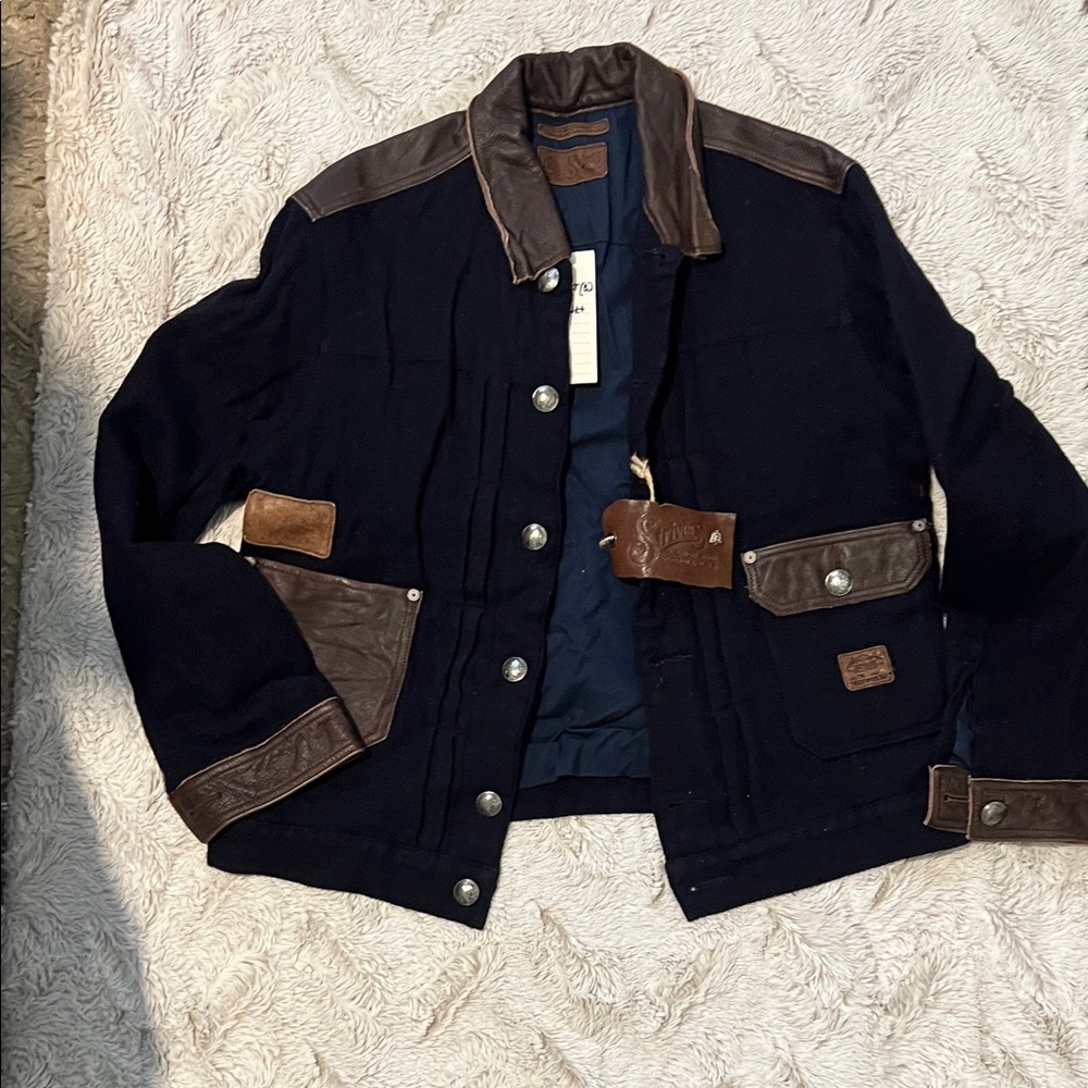 Men's Navy and Brown Military Field Jacket